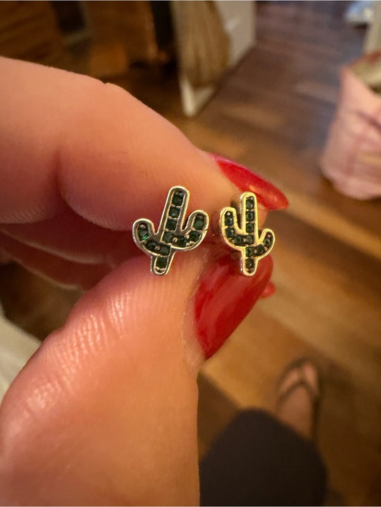 Jewelry - Tiny 925 Cactus Stud Earrings - Green and Gold